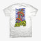 DGK Trippin' Tshirt-Front Trippin with mushroom Back 3 magic Mushrooms with a smoking grasshopper, butterfly and two critters on top of tripping Dgk-White