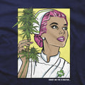 DGK Good Doctor T-Shirt Navy Close - Female Doctor holding Marijuana Plant, word says "Trust me im a doctor". DGK Logo on Doctors pin