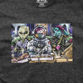 DGK Game Night Youth T-Shirts-Two aliens and an astronaut playing video games with some pizza on the table-Dark gray