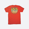 DGK Ghetto Fire Youth T-Shirts-Front DGK logo on the chest onto of a yellow checkered circle with flames-Back Same logo as the front larger on middle of the back-For those who come from nothing-Red Orange