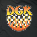 DGK Ghetto Fire Youth T-Shirts-Front DGK logo on the chest onto of a yellow checkered circle with flames-Back Same logo as the front larger on middle of the back-For those who come from nothing-Black